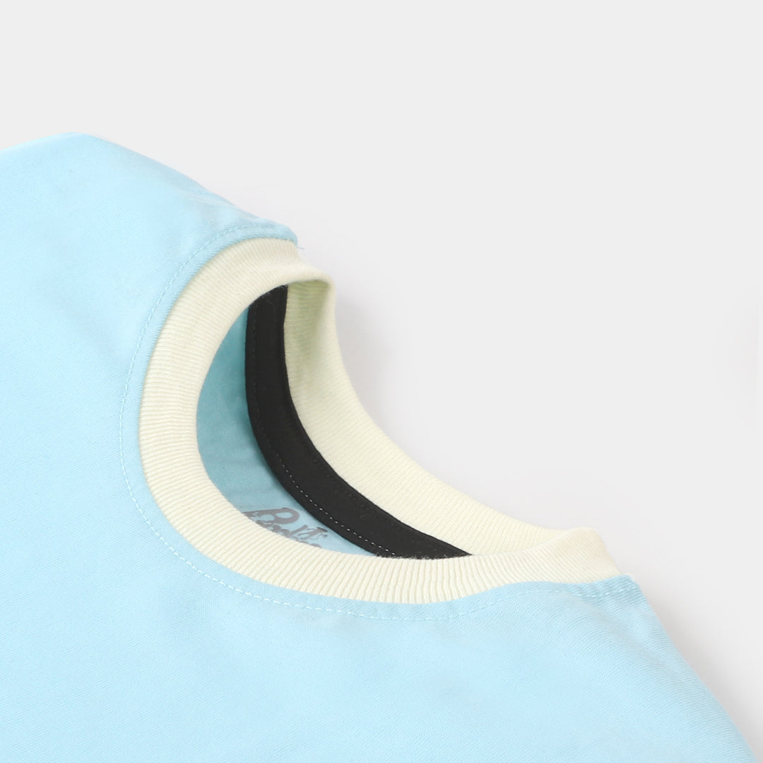 Girls Knitted Night Suit I Am - Sky Blue/Off White
