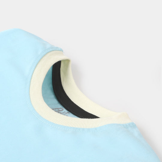 Girls Knitted Night Suit I Am - Sky Blue/Off White