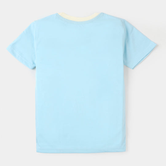 Girls Knitted Night Suit I Am - Sky Blue/Off White