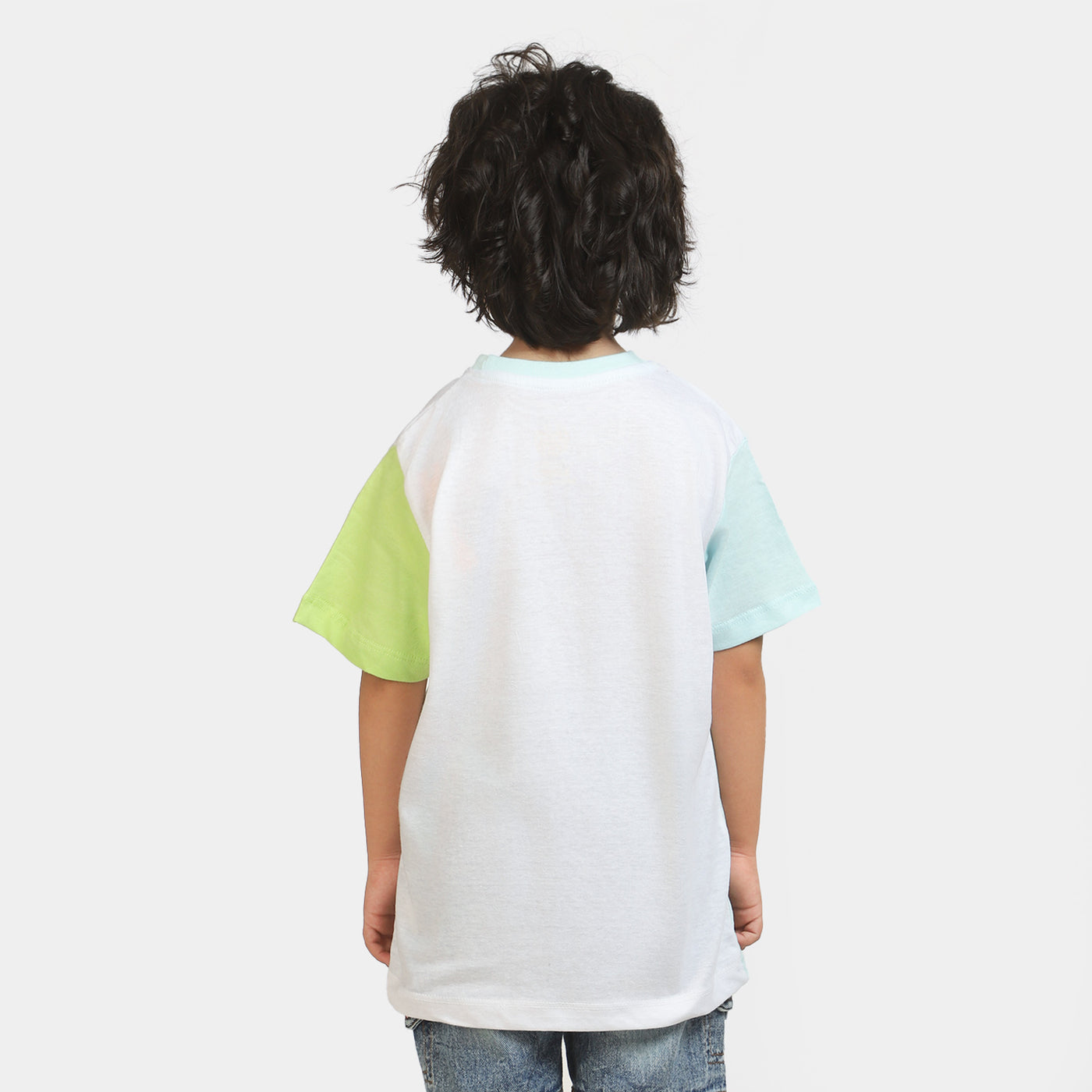 Boys Cotton T-Shirt Color Blocking - White
