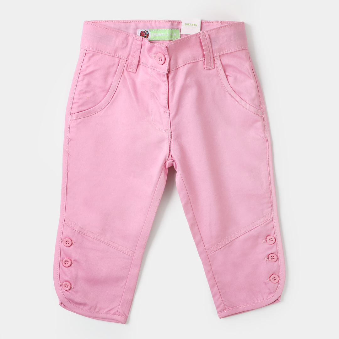 Infant Girls Cotton Pant Hem Buttons - Baby Pink