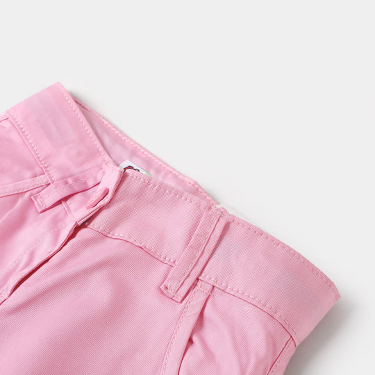 Infant Girls Cotton Pant Hem Buttons - Baby Pink