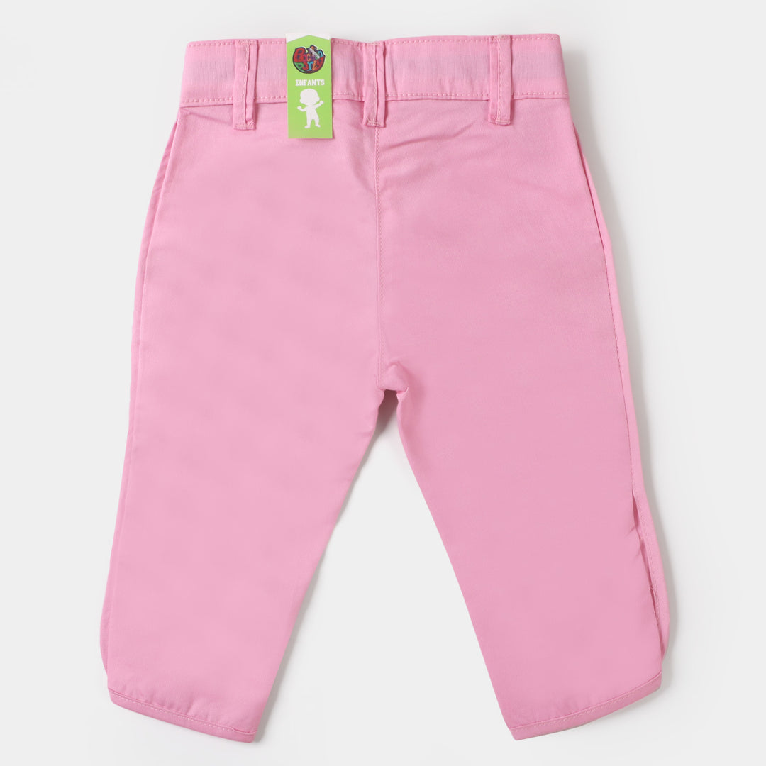 Infant Girls Cotton Pant Hem Buttons - Baby Pink