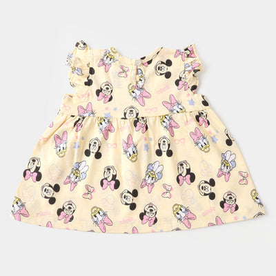 Infant Girls Knitted Frock Printed - Cream