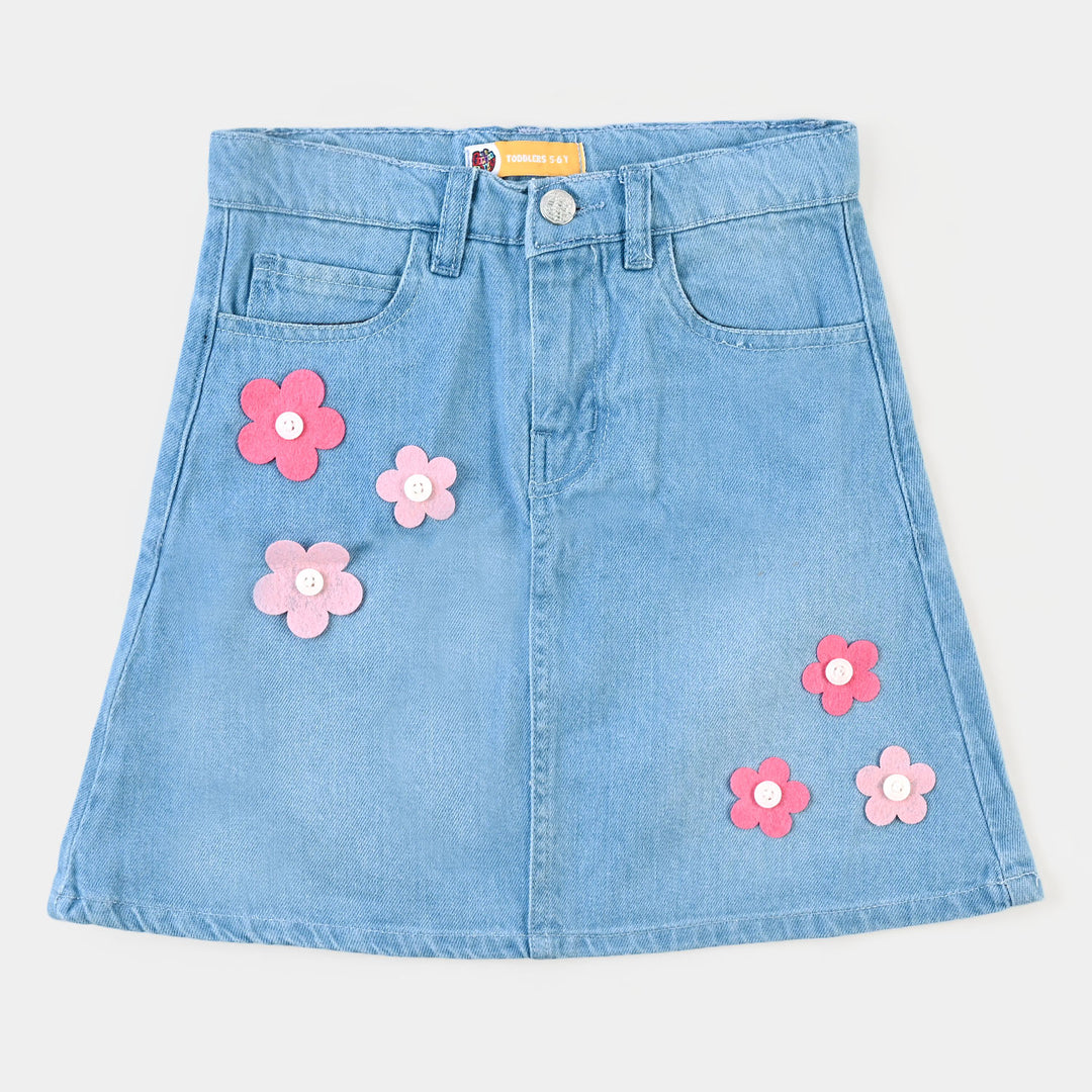 Girls Denim Skirt Floral |Ice Blue