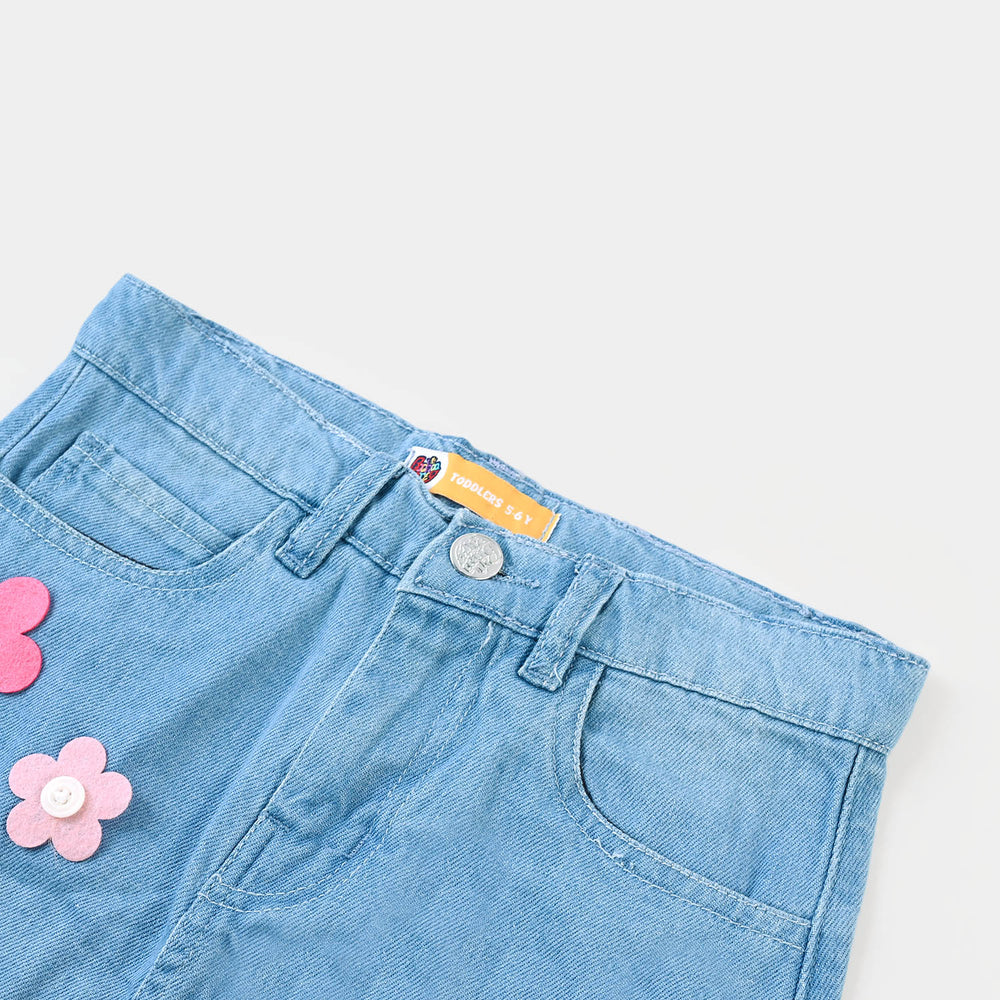 Girls Denim Skirt Floral |Ice Blue