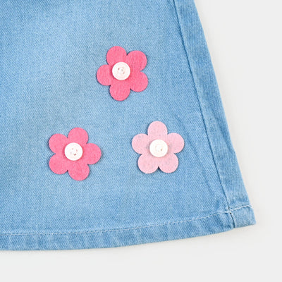 Girls Denim Skirt Floral |Ice Blue