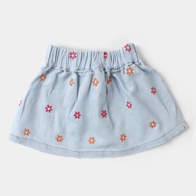 Infant Girls Denim Skirt Floral - Ice Blue