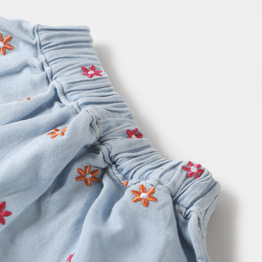 Infant Girls Denim Skirt Floral - Ice Blue