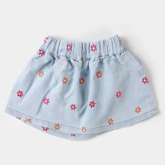 Infant Girls Denim Skirt Floral - Ice Blue