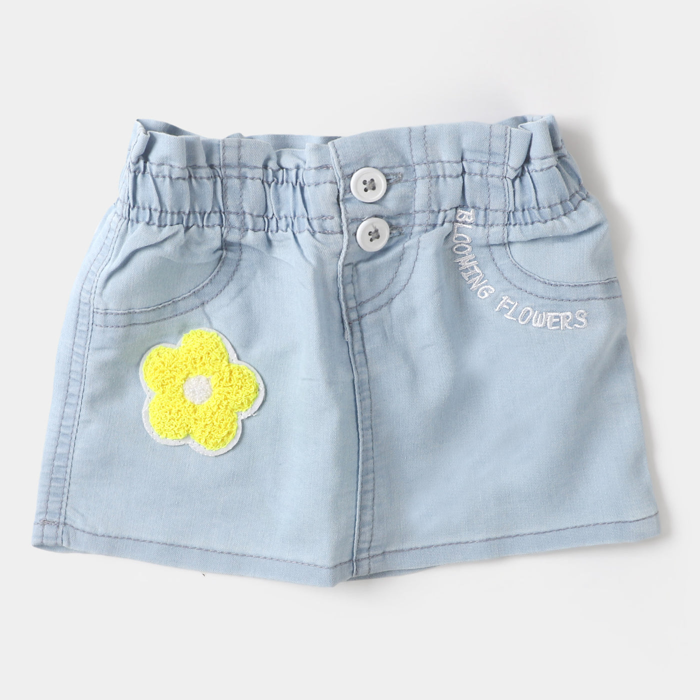 Infant Girls Denim Skirt Blooming Flower - Ice Blue