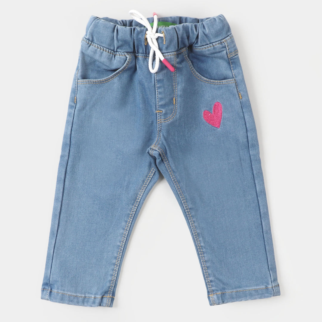 Infant Girls Denim Pant Hearts - Mid Blue