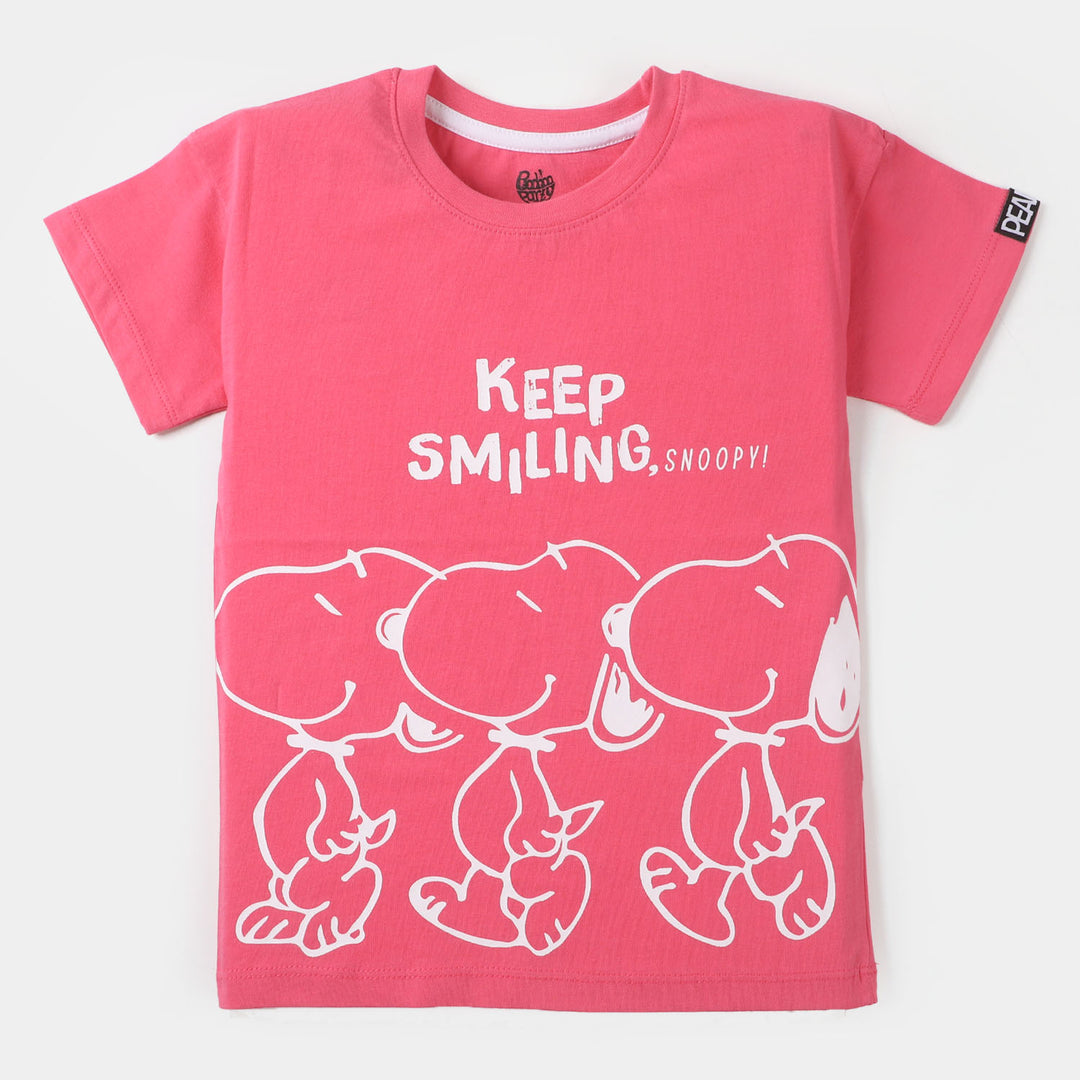 Girls T-Shirt H/S Keep Smiling  - H.Pink