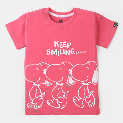 Girls T-Shirt H/S Keep Smiling  - H.Pink