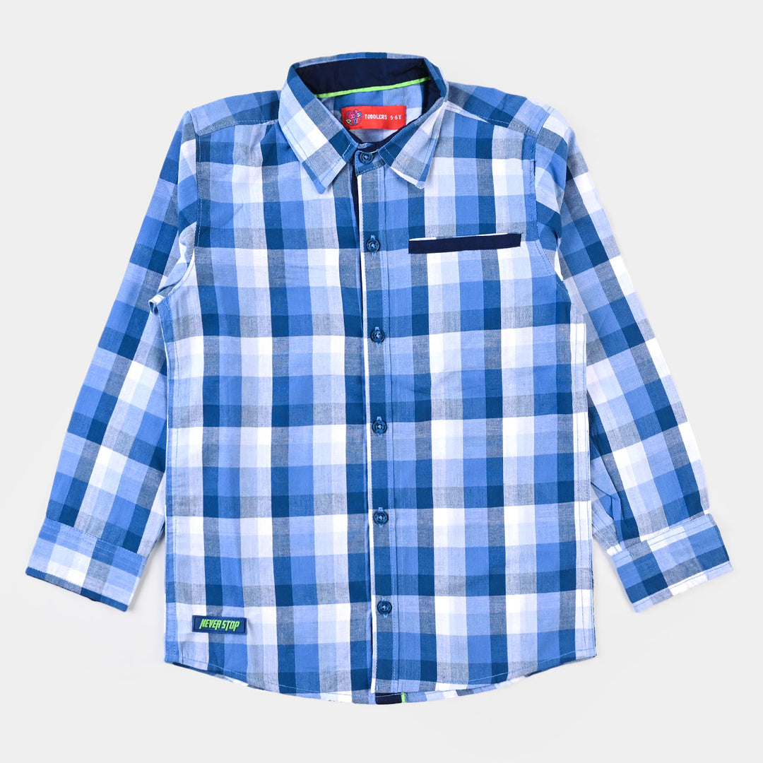 Boys Cotton Casual Check Shirt Never Stop - Blue & White