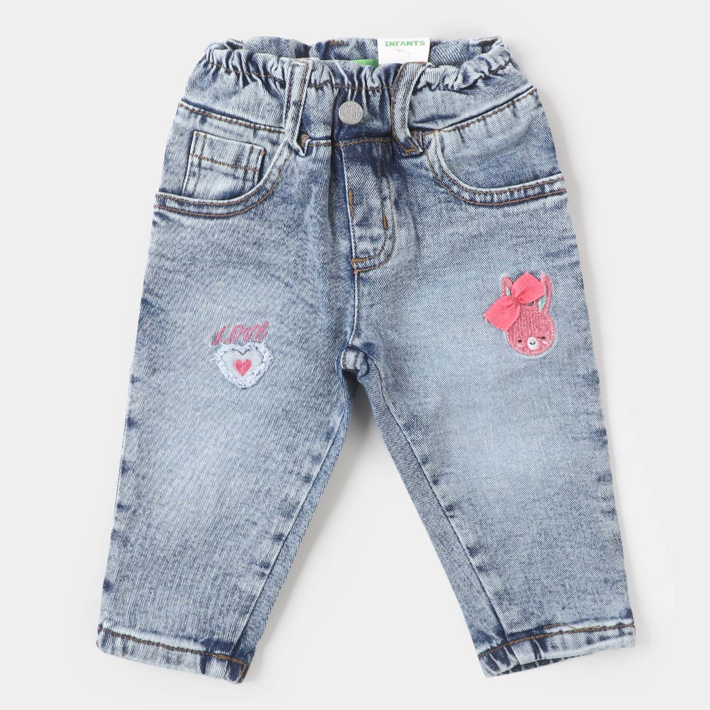 Infant Girls Denim Pant Bunny - Ice Blue