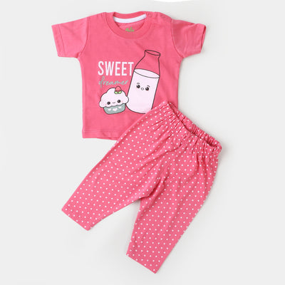 Infant Girls Knitted Night Suit Sweet Dreamer - Hot Pink