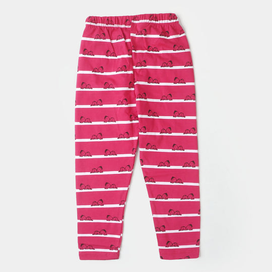 Girls Knitted Night Suit Character - Hot Pink