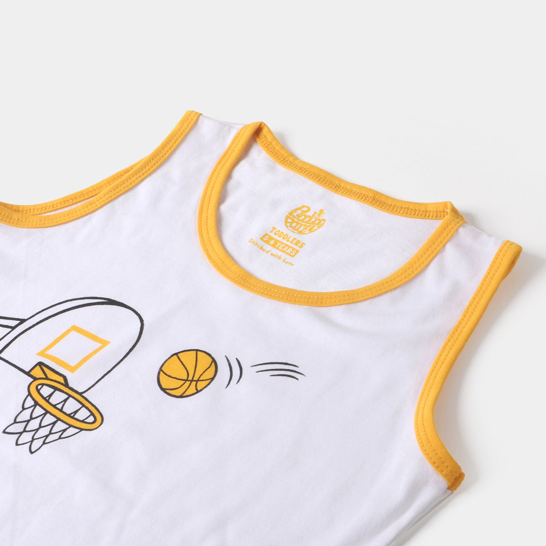 Boys Cotton Sando Basket Ball - White