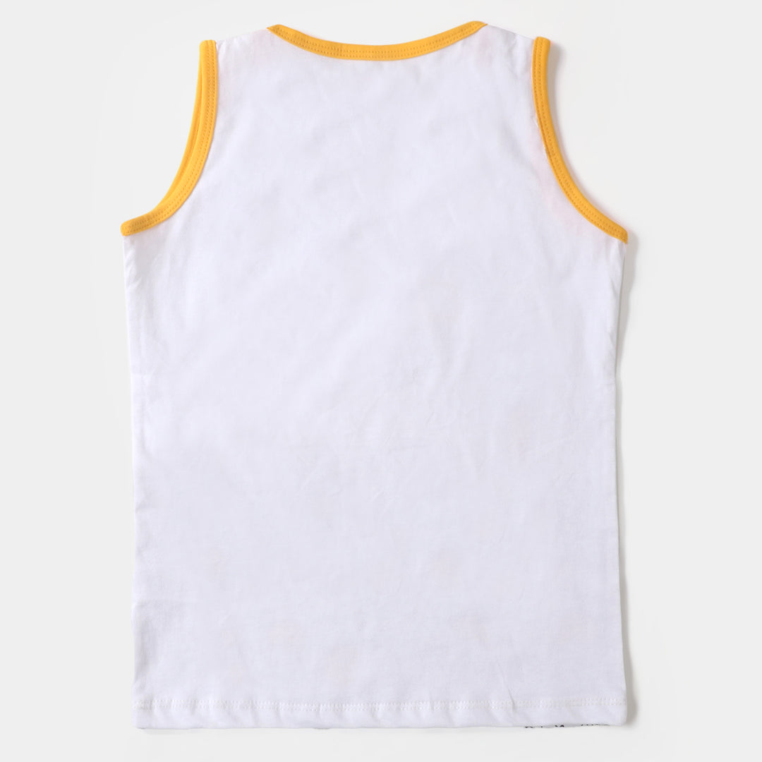 Boys Cotton Sando Basket Ball - White