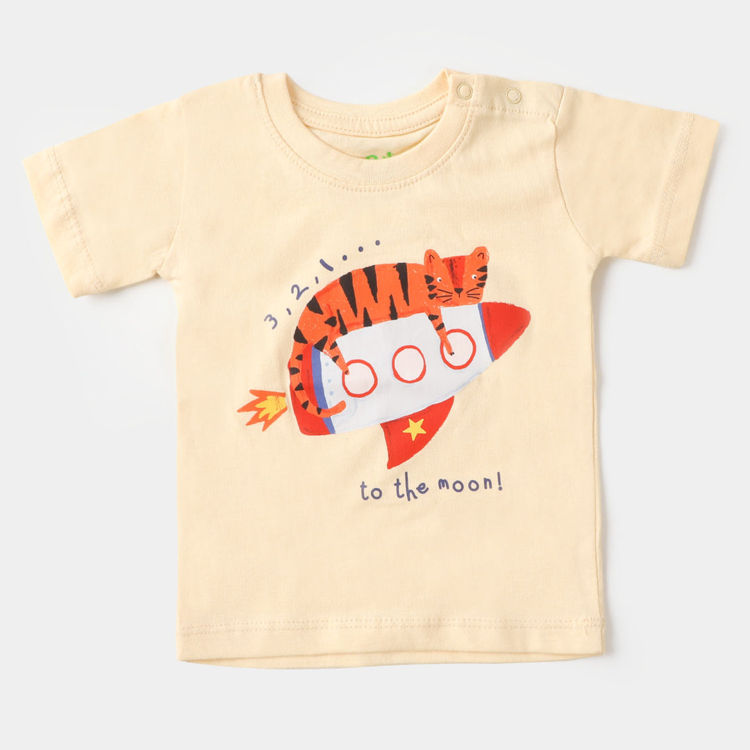 Infant Boys Round Neck T-Shirt To The Moon - cream