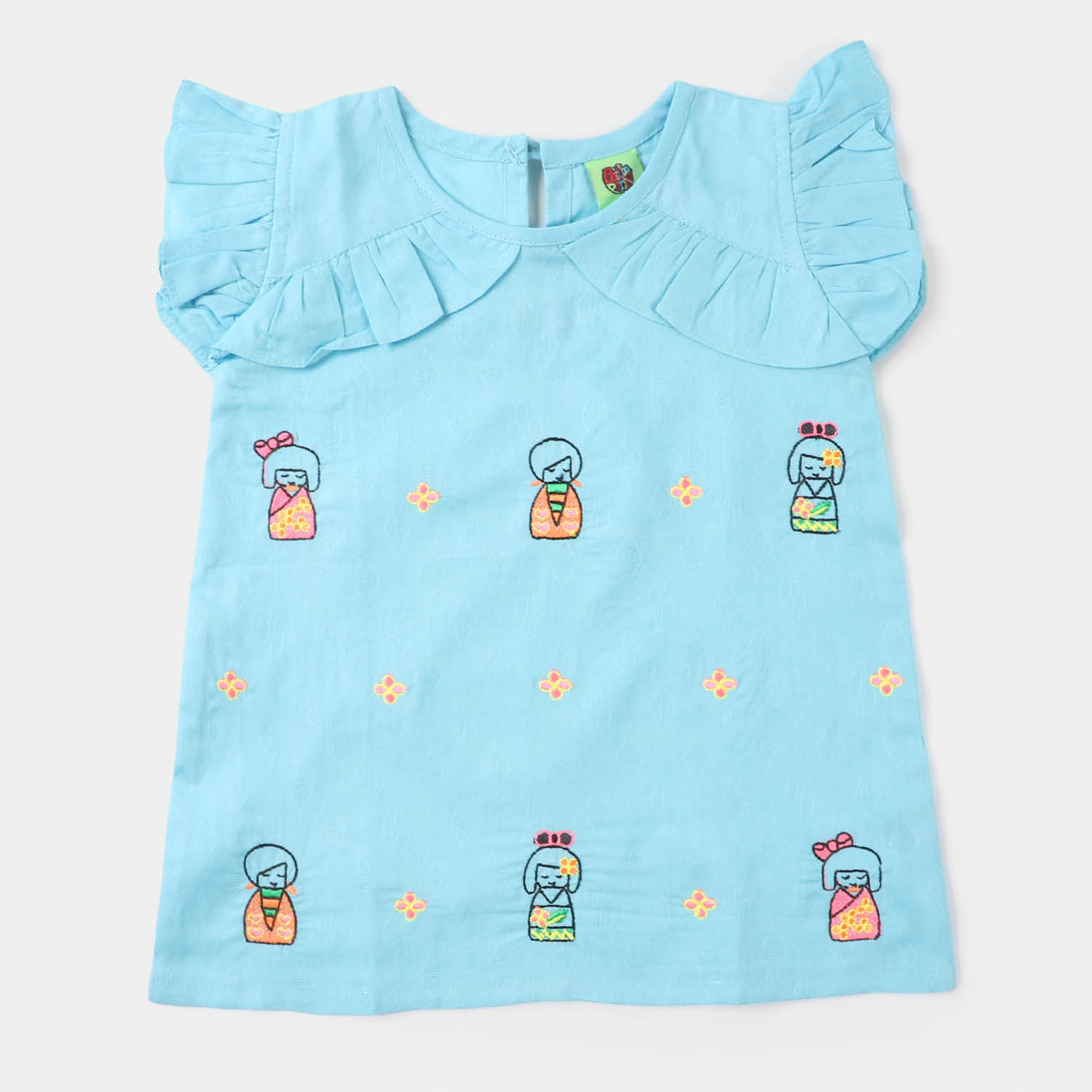 Infant Girls Jacquard Embroidered Top Chinees Doll - Light Blue