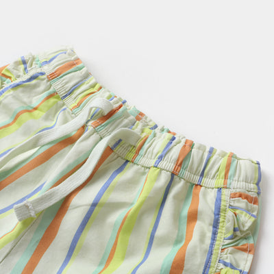 Girls Cotton Short Wavy Stripes-Multi