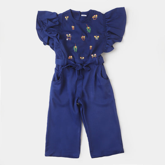 Teens Girls Embroidered Jumpsuit - Navy Blue