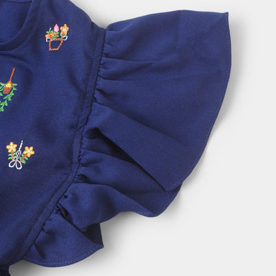 Girls Embroidered Jumpsuit - Navy Blue