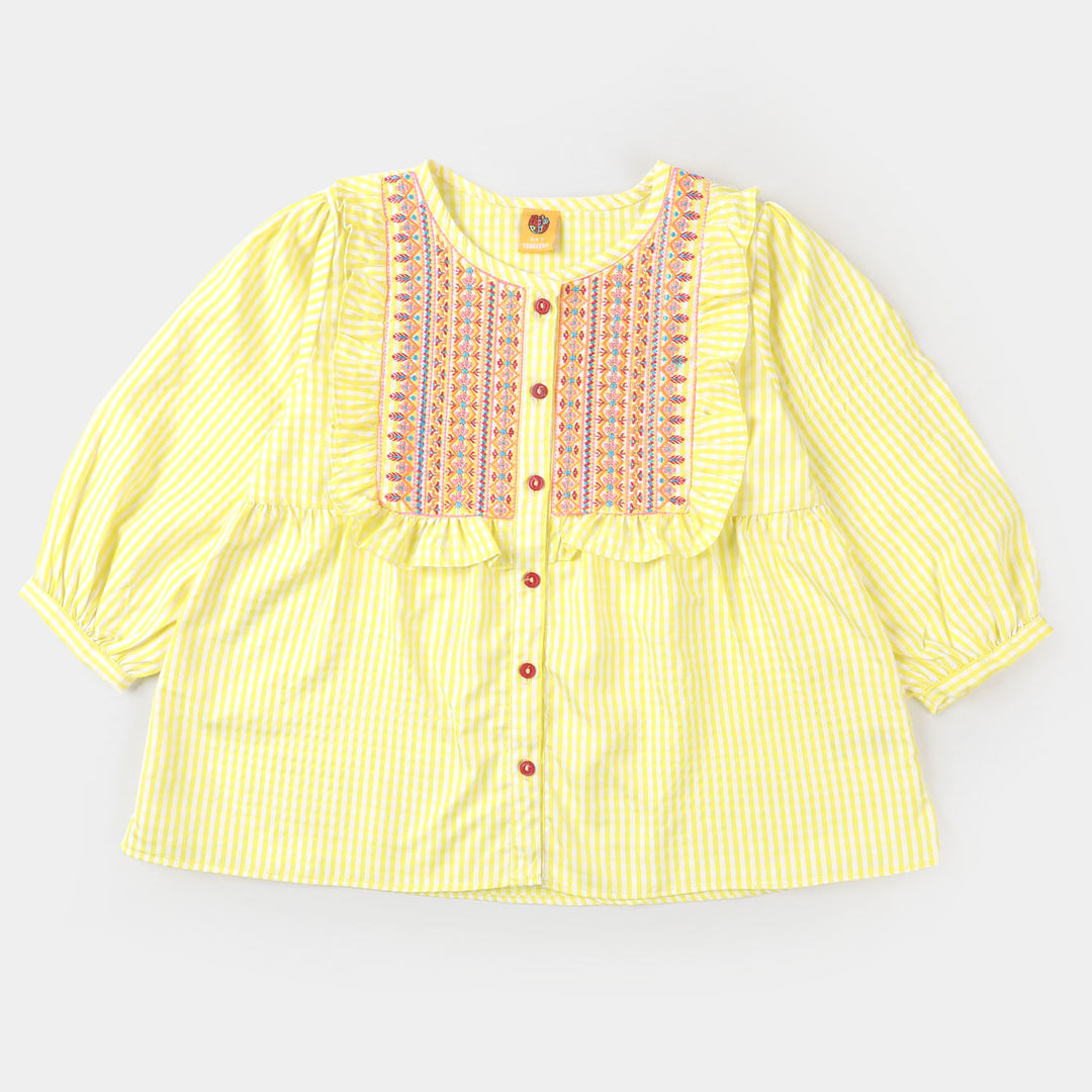 Girls Jacquard Embroidered Top - Yellow