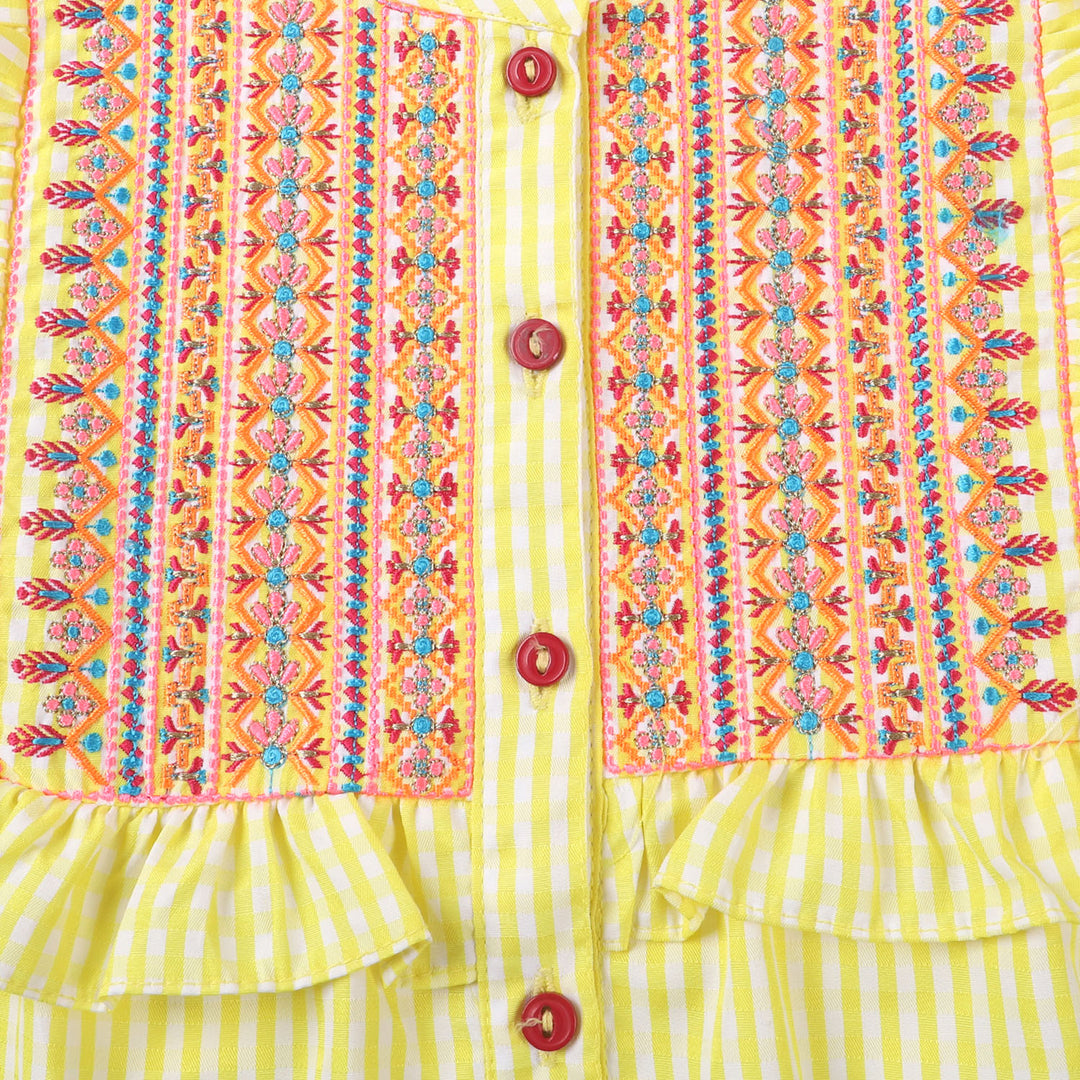 Girls Jacquard Embroidered Top - Yellow