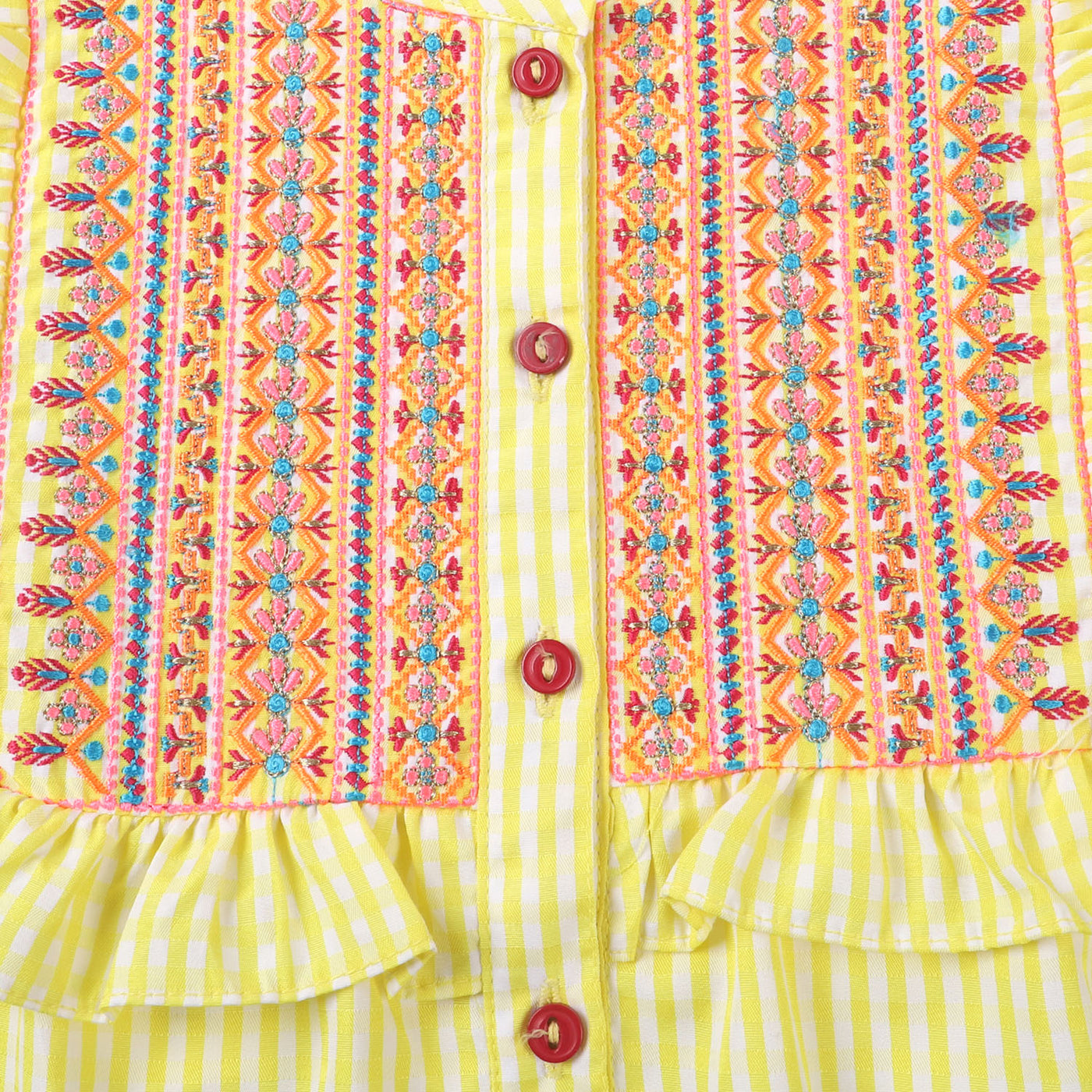 Girls Jacquard Embroidered Top - Yellow