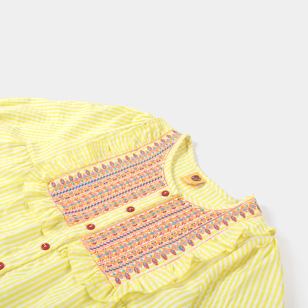 Girls Jacquard Embroidered Top - Yellow