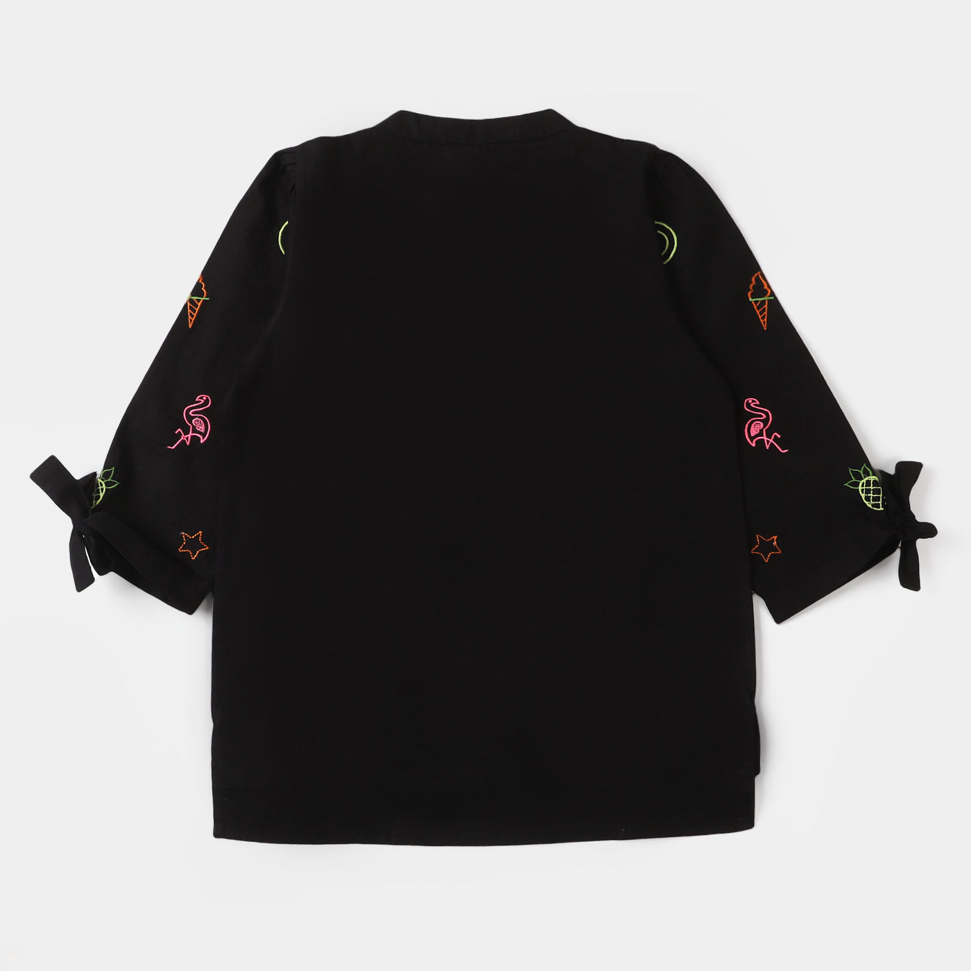 Girls Cotton Embroidered Top Emoji - BLACK