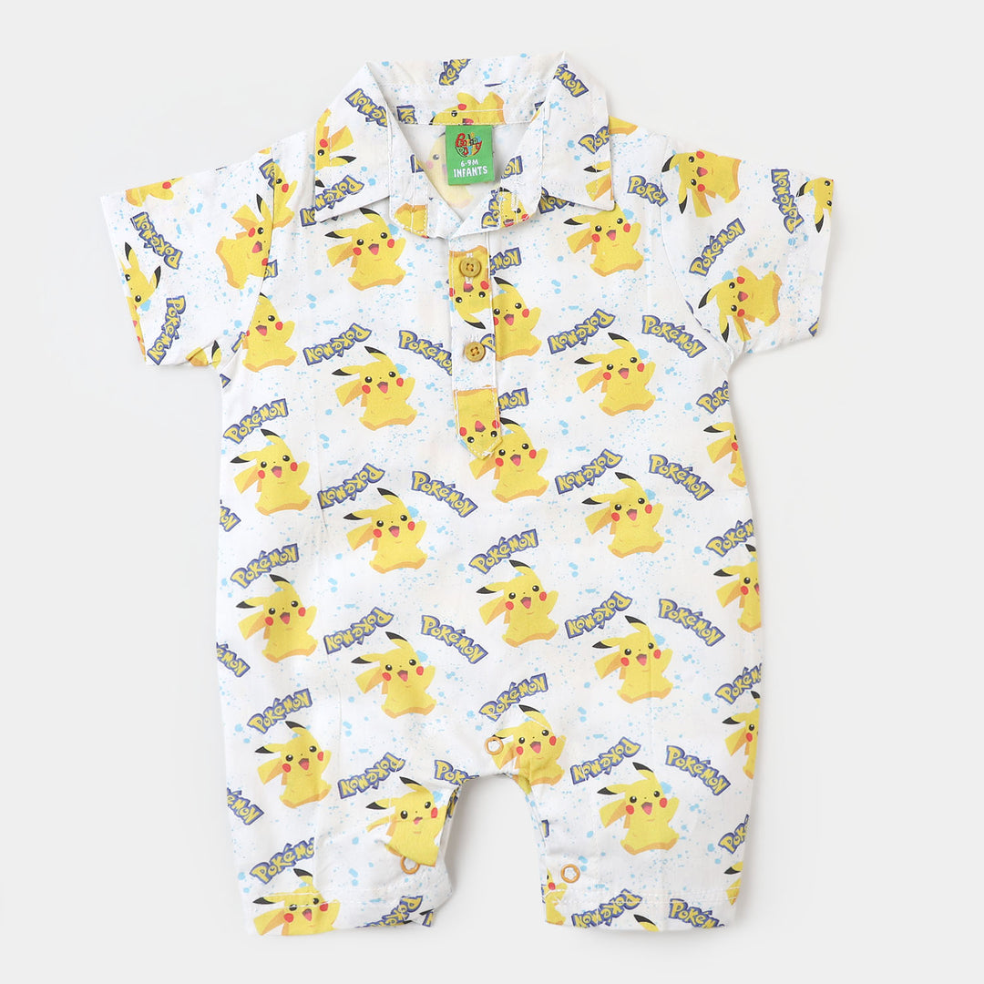 Infant Boys Woven Romper Printed - White
