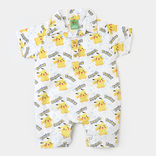 Infant Boys Woven Romper Printed - White