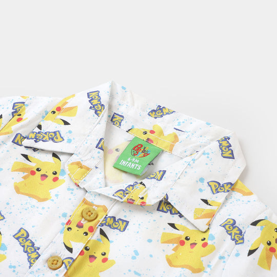 Infant Boys Woven Romper Printed - White