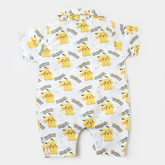 Infant Boys Woven Romper Printed - White