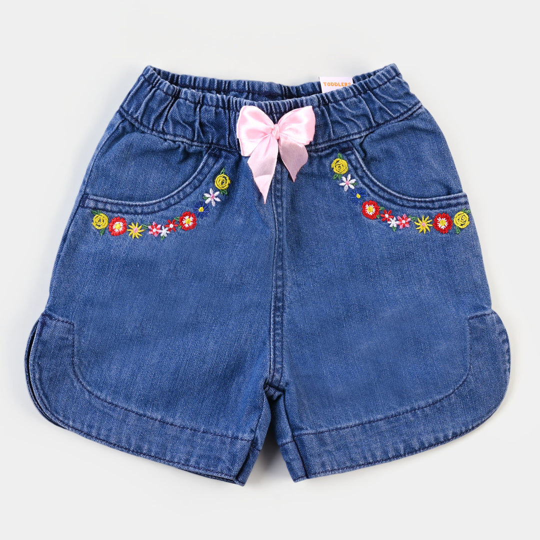 Girls Denim Short Floral - DARK BLUE