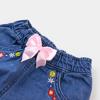 Girls Denim Short Floral - DARK BLUE