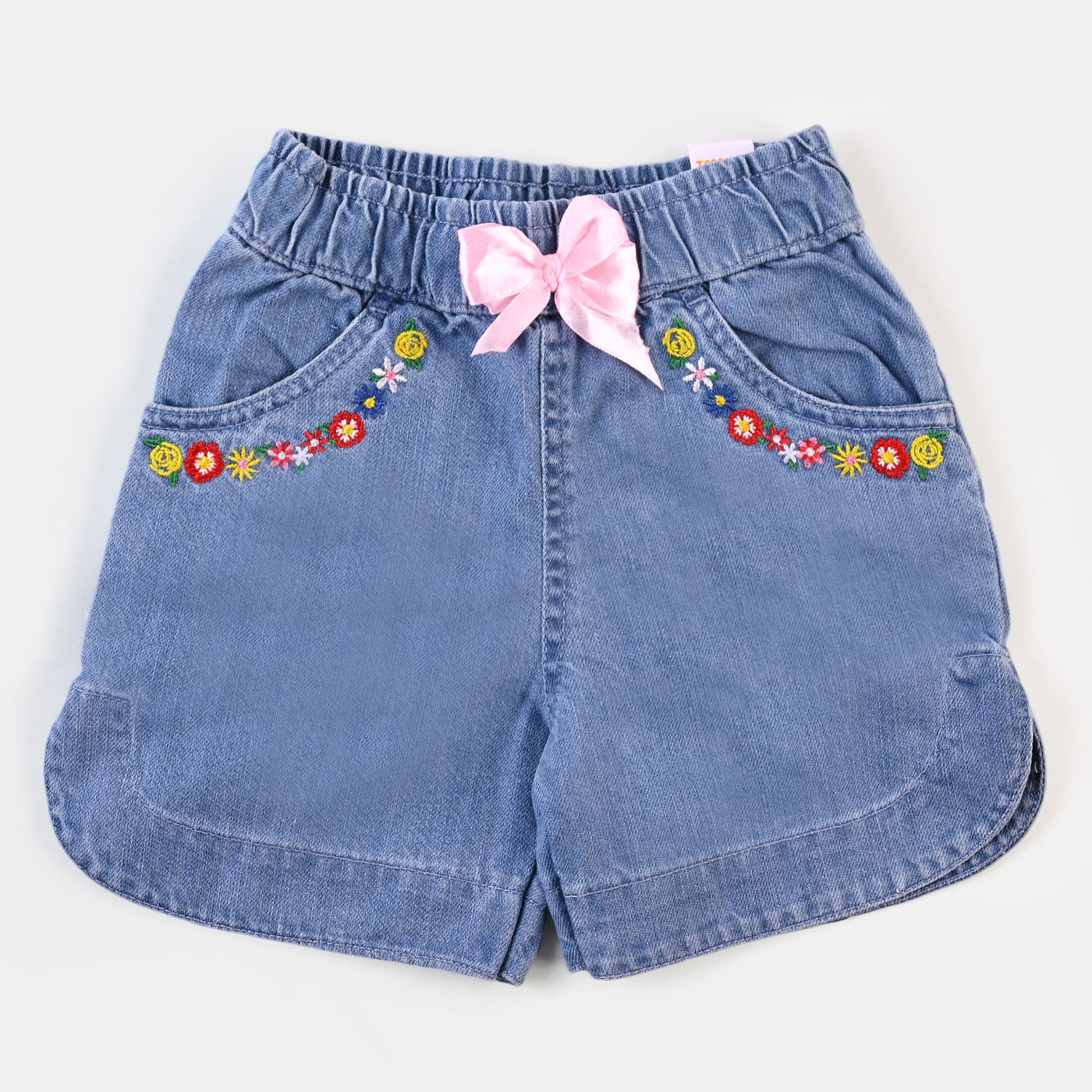 Girls Denim Short Floral - Ice Blue