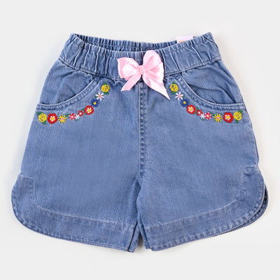 Girls Denim Short Floral - Ice Blue