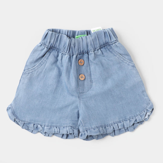 Infant Girls Denim Short Buttons Hem frill - Ice Blue