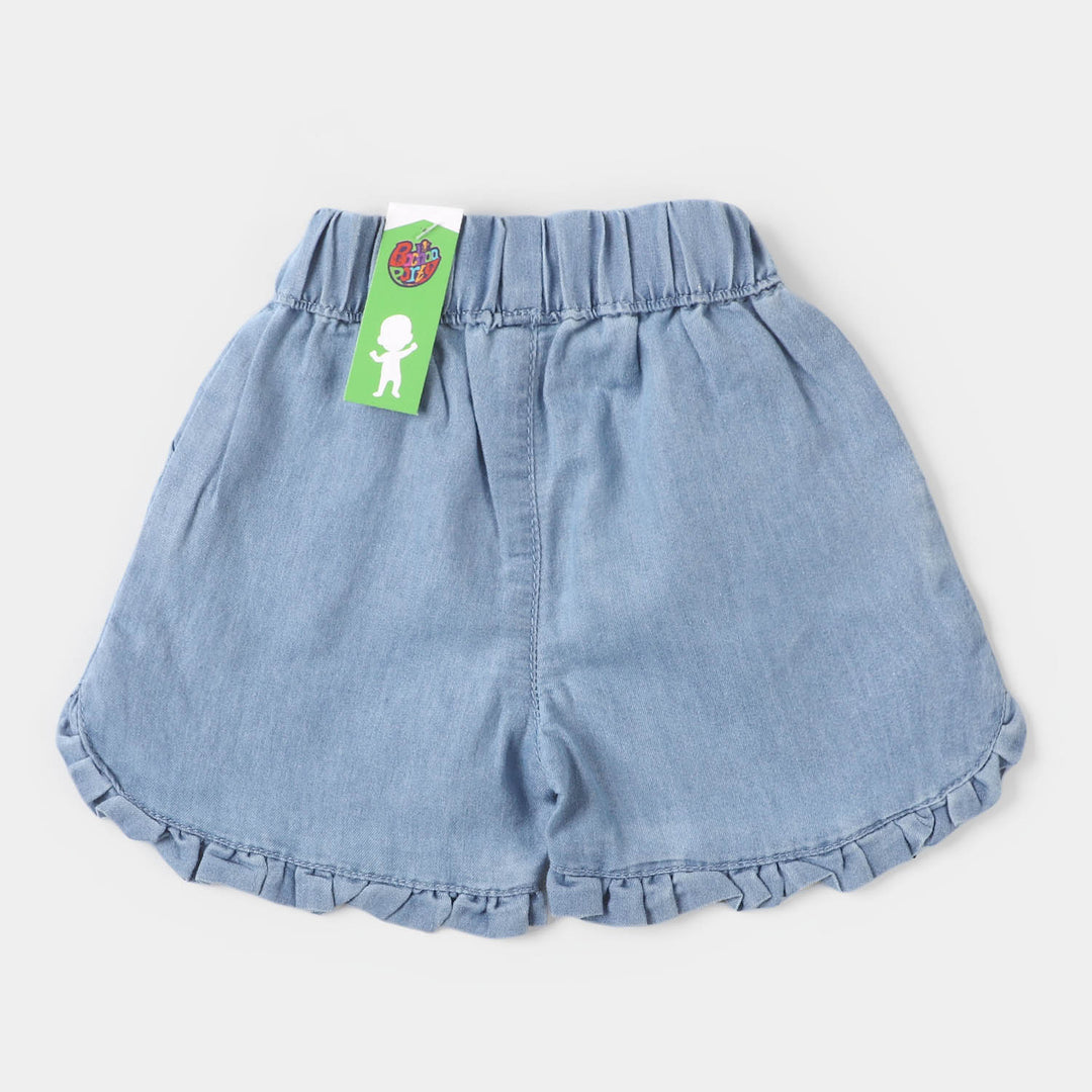 Infant Girls Denim Short Buttons Hem frill - Ice Blue