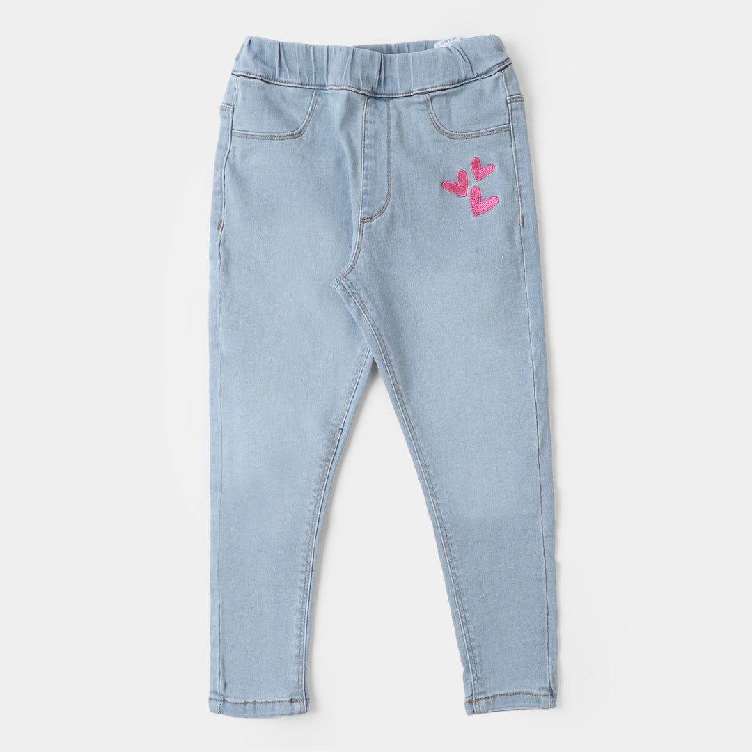 Girls Denim Jegging Hearts - Ice Blue