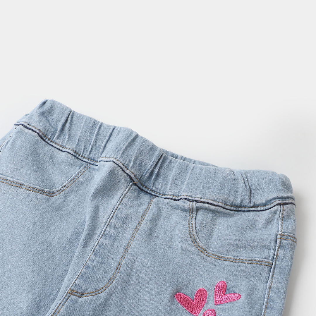 Girls Denim Jegging Hearts - Ice Blue