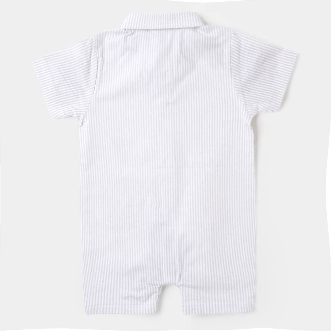 Infant Boys Woven Romper Stripes - Lt.Grey