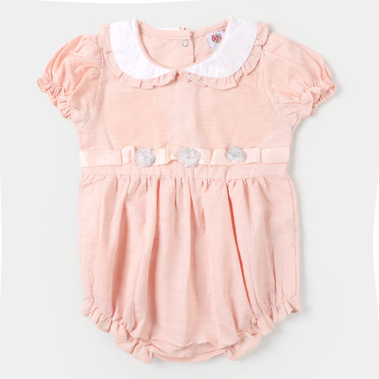 Infant Girls Woven Romper Flower - Peach