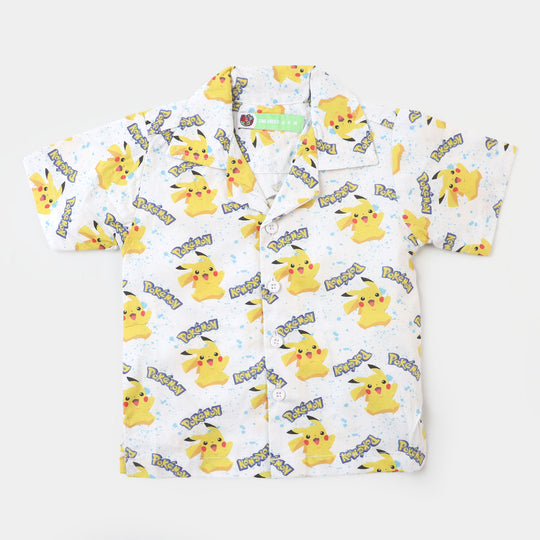 Infant Boys Cotton Casual Shirt Printed- White