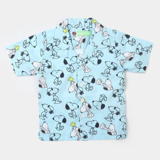 Infant Boys Cotton Casual Shirt Printed- Light Blue